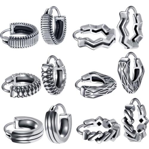 ZS 8 Styles Punk Rock Earrings Ring Stainless Steel Hoop Ear Ring Hip Hop Fashion 316l Surgical Steel Earring Piercing Stud Ring