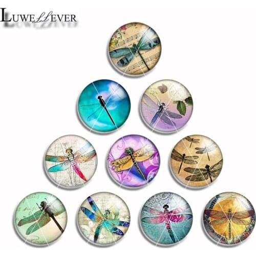 10mm 12mm 14mm 16mm 20mm 25mm 480 Dragonfly Mix Round Glass Cabochon Jewelry Finding 18mm Snap Button Charm Bracelet