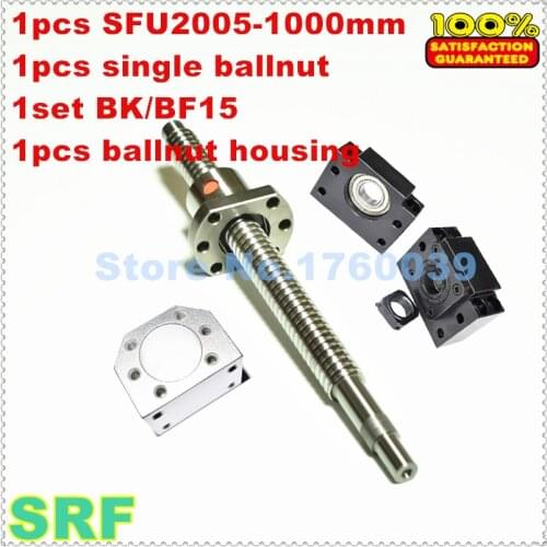 20mm Rolled Ballscrew 2005 set:1pcs SFU2005 L=1000mm+1pcs single ballnut+1pcs BK/BF15 end support+1pcs 2005 ballnut housing
