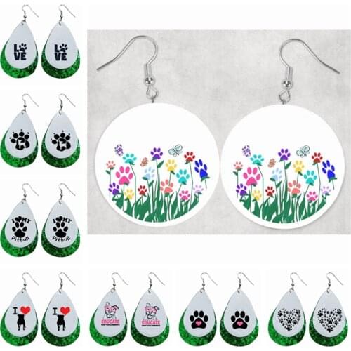 24 Pairs Pet Dog Paw Print Love Heart Faux Leather Earrings Fllower Teardrop Wine is My Valentines Day