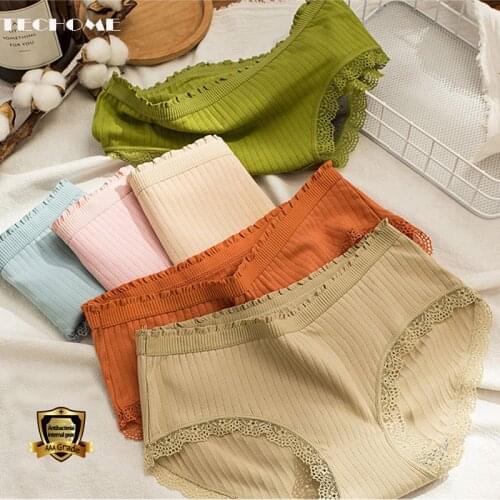 3PCS/Set Women Panties Mid Waist Antibacterial Sexy Underwear Girls Cotton Briefs Lace Ladies Lingerie Female Underpants