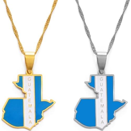 Anniyo Guatemala Map & Color Flag Pendant Necklaces for Women Girls Jewelry Guatemalan #176421