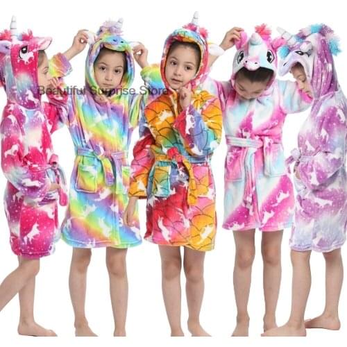 Boys Girls Hooded Bathrobe Soft Kigurumi Unicorn Cartoon Towel Beach Childrens Sleepwear Baby Kids Bath Robes Pyjamas Baby