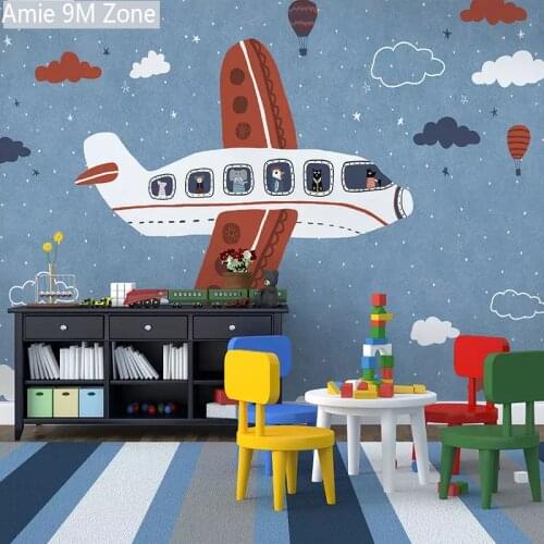 Pale Blue plant trip with friends cartoon design for boy kids room bedroom wall decor wallpapers discount