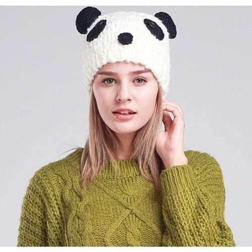 BomHCS Novelty Cute Panda Beanies Winter Beanie Handmade Knitted Hats for Women Caps