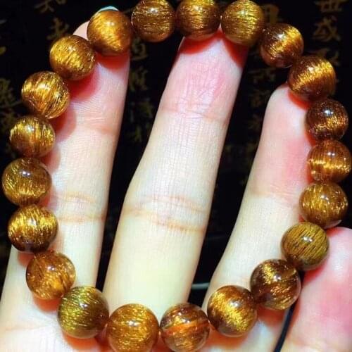 Genuine 9.2mm Natural Copper Rutilated Quartz Bracelet Clear Round Beads Women Men Cat Eye Wealthy AAAAA