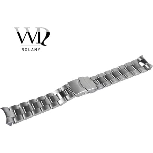 Rolamy 22mm Sliver Stainless Steel Wrist Watch band Replacement Metal Watchband Bracelet Double Push Clasp For Seiko