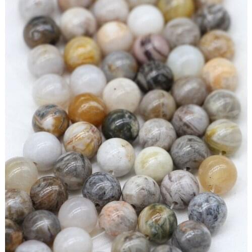 1 Strand/Lot 4-12mm Natural Stone Bamboo Leaf Agater Bead Round Loose Spacer Beads Necklace for DIY Jewelry Making Findings