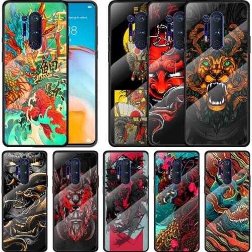 Japanese Style Monster Art For Oneplus 9R 9 8T 8 Nord Z 7T 7 Pro 5G Tempered Glass Shell Phone Case Cover