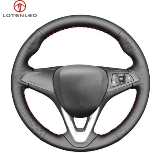 LQTENLEO Black Artificial Leather Steering Wheel Cover for Vauxhall Astra (K) Corsa (E) Viva 2014-2020 Crossland X Grandland X