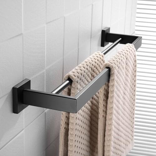 Stainless Steel Matt Black Double Square Towel Bar Towel Hanger Wall Mounted Towel Rack Towel Holder House Decoration