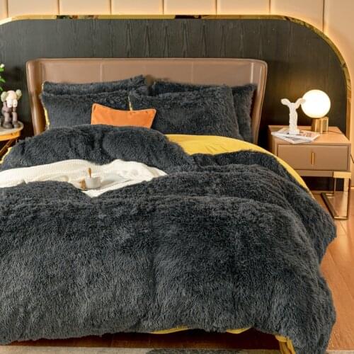 Pure Color Fleece Fabric Winter Thick Faux Fur Bedding Set Mink Velvet Duvet Cover Bed Flat Sheet Bed Linen Pillowcase #sw