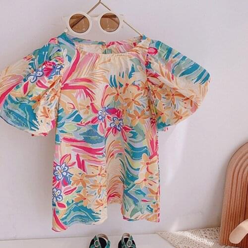 Hollead Baby Girls Clothes Summer Dress Puff Sleeve Newborn Infant Print Mini Dresses Childrens Casual Flora Dresses 2-8 Years