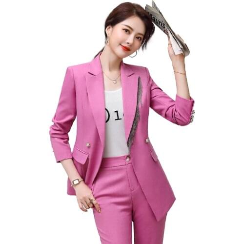 Lenshin High-quality Candy Color 2 Piece Suit Set for Women Business Office Lady Work Wear Formal Business Solid Pant Suits
