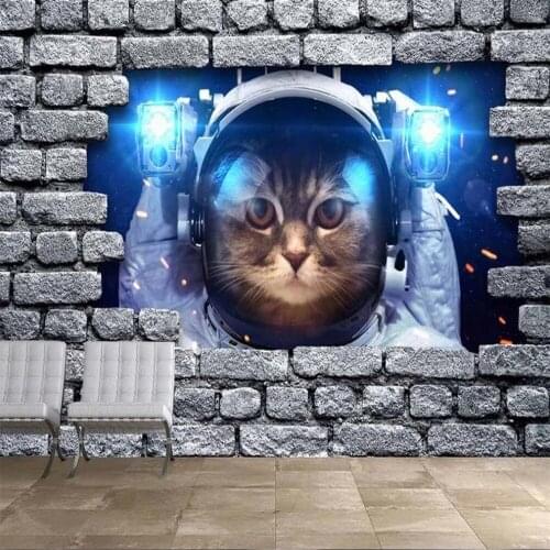 Milofi custom 3D wallpaper mural pet cat astronaut 3D brick wall background wall decoration painting living room bedroom wallpap