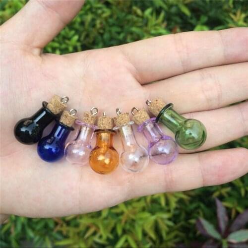 Mini Bottles Pendants with Loop Bulb Shape Cute Bottles Corks Colors Bottles Wedding Gift tiny Jars Mix 7 Colors Free shipping