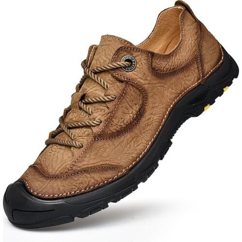 Genuine Leather Shoes Men Comfortable First Layer Cowhide Sneakers Men Outdoor Hiking Casual Shoes