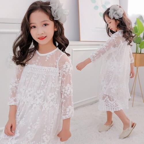 New 2020 White Lace Floral Dresses Girls Half Sleeve Holidays Dress Kids Summer Spring Dresses Children Princess Clothing 8 10 Y
