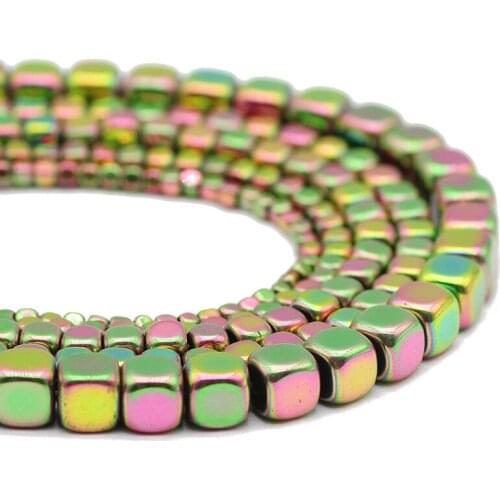 2/3/4/6MM New Green Square Shape Hematite Natural Stone Spacers Loose Beads For Jewelry Making Handmade DIY Bracelet Accessories