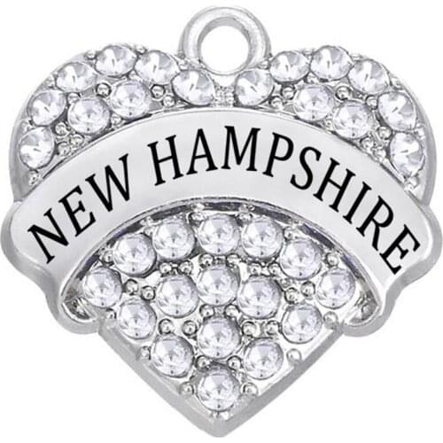 Popular Colorful Rhinestone Crystal Heart Pendant Carving NEW HAMPSHIRE Label Charm for DIY Home Gift Souvenir Jewelry