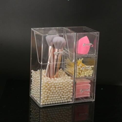 Clear Acrylic Makeup Brush Organizer Earring Holder Drawers Cosmetic Brush Storage Box With Lid Multifunctional Jewelry Organizer Holder Case Cotton Swab/Pad Makeup Storage Box Pearl And Box Seperated Sales