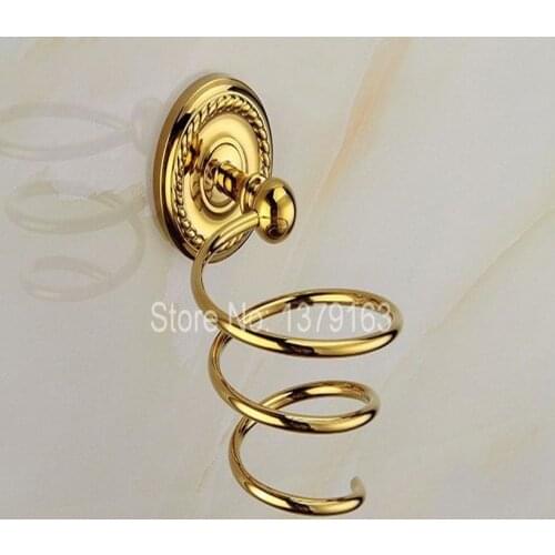 Luxury Golden Gold Color Brass Wall Mounted Bathroom Hair Dryer Holder Bathroom Accessory aba608