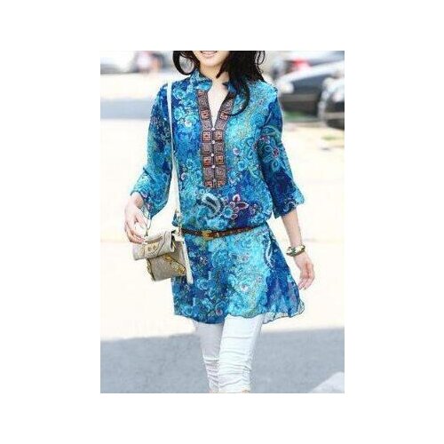 M,L,XL,XXL,XXXL,4XL 5XL Printed Bohemia Embroidery V-neck Chiffon Shirt Plus Size Lady Dress Fashion Women Dress LET-SETTING