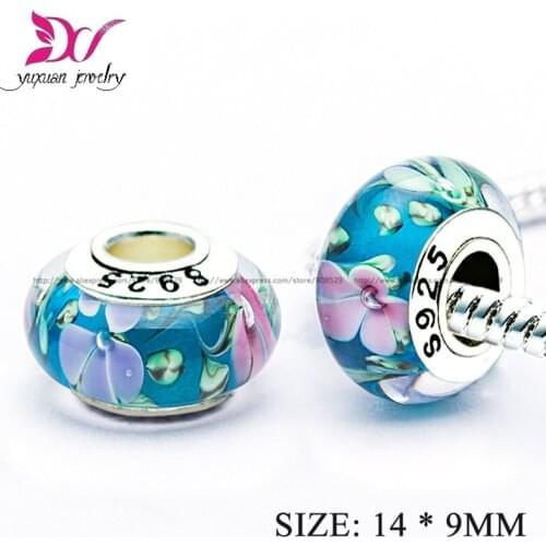 Blue Flowers Murano Glass Bead sapphire-jewelry 925 Sterling Silver Fit Charms Bracelets DIY Fine Jewelry joyas de plata 925 H10