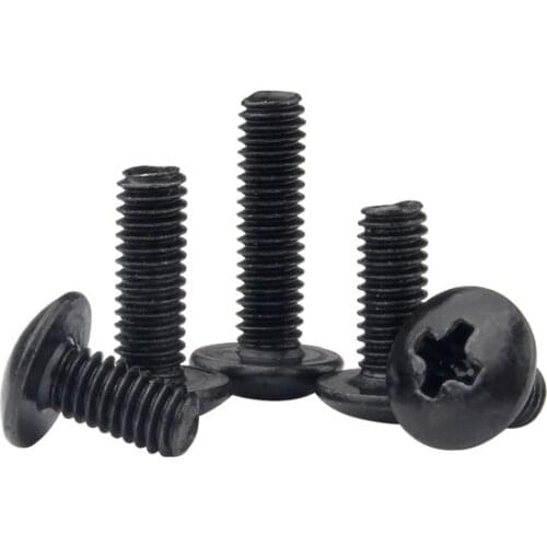 M3 M4 M5 Truss Head Machine Screw Phillips Metric Thread Cross Recessed Large Big Head Mushroom Bolt Steel Black