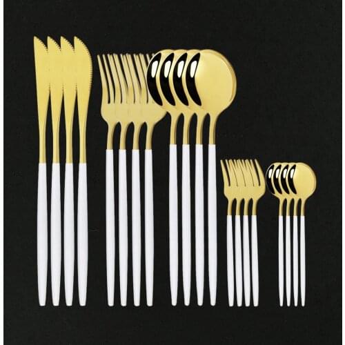 Dinnerware Kitchen Cutlery Set 20Pcs Flatware Forks Knives Spoons Stainless Steel Dinner White Gold Eco Friendly Tableware Set