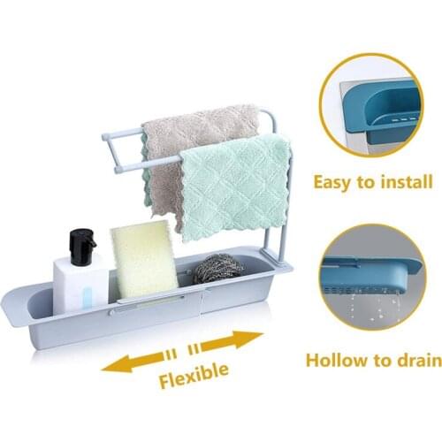 Telescopic Kitchen Storage Basket Sink Shelf Organizer Soap Sponge Holder Adjustable Drain Rack Kitchen Gadgets Accessories