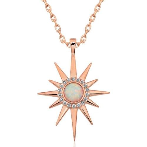 Tevuli 925 Sterling Silver White Opal Stone Pole Star Necklace