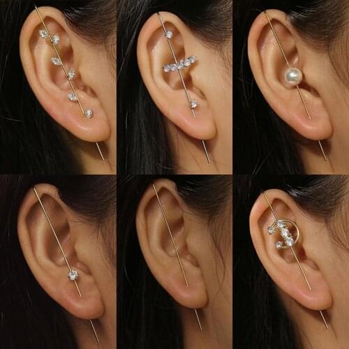 Bohemian Ear Wrap Crawler Hook Earrings for Women Wedding Crystal Stud Earrings Lightning Zirconia Climber Earrings Jewelry Gift