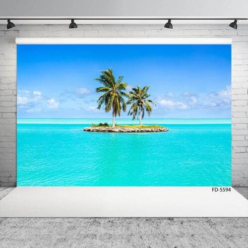 Coconut Tree Sea Island Photo Backdrops Vinyl Cloth Background for Children Baby Portrait Scenic Photocall Photography Props
