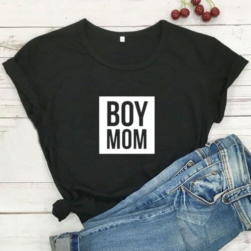 Boy Mom Funny T Shirt Women Black O-neck Cotton Tshirt Women Loose Short Sleeve Tee Shirt Femme Casual Poleras Mujer Top