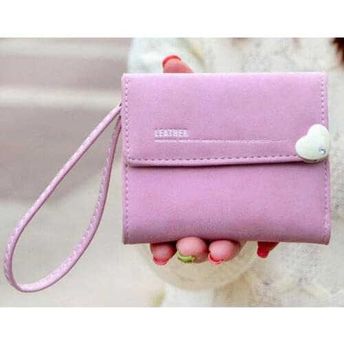 Nubuck Pu Leather Women Wallet Small Wristlet Female Purse Mini Hasp Ladies Wallet Heart Shape Girl Purse Card Holder Carteira
