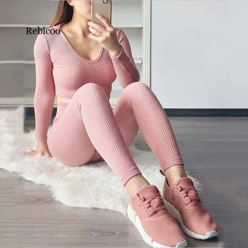 2 pcs Women tracksuit wives Set Solid Color Pants Sets Leisure Wear Lounge Wear Suit Fitness Clothing Gym Sports Leggings