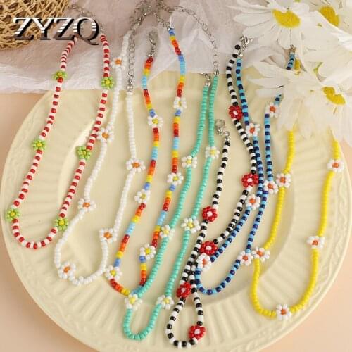 ZYZQ Ethnic Rice Bead Flower Women Necklace Bohemian Colored Daisy Choker Chain Vitality Girl Jewelry Wholesale