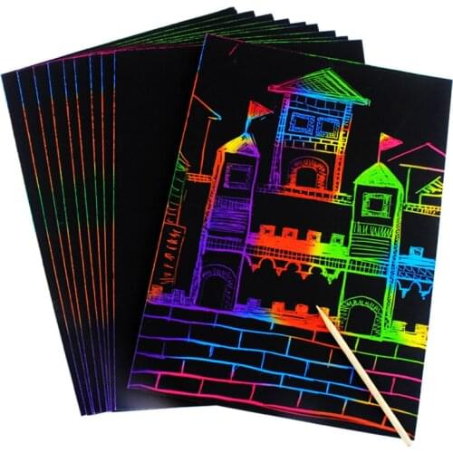 10pc A4 Magic Scraping Paper Kids Creative Graffiti Scratch Painting Paper Crafts Doodle Scratch Art Drawing Toys For Children