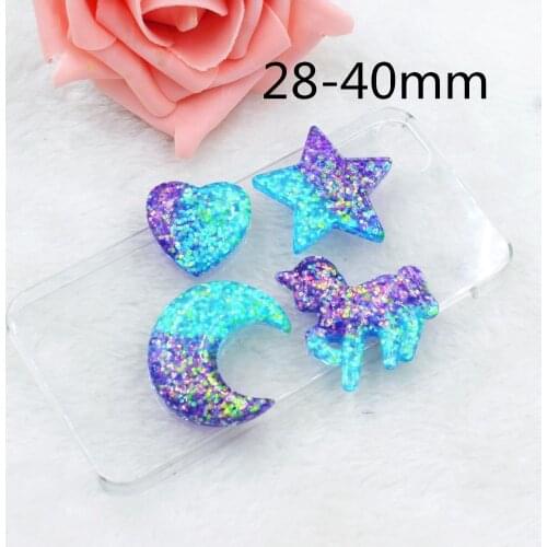10pcs/lot flat back resin heart star moon horse with glitter DIY resin cabochons accessories