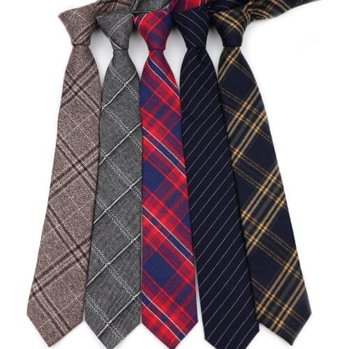 100Cotton Striped Plaid Brown Gray Red Mens Necktie 6cm Slim Fashion Classic Accessory Gift Casual High School Uniform ShirtTies