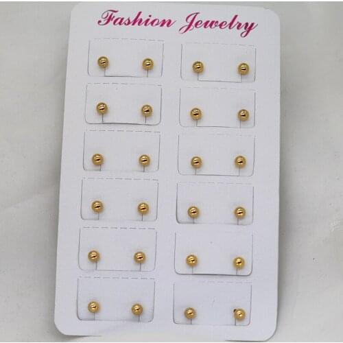 12pairs / lot,Classic 4mm Ball Earring Men Women Girls Kids Copper Jewelry Dubai Little Gold Stud Earrings Set African Wholesale