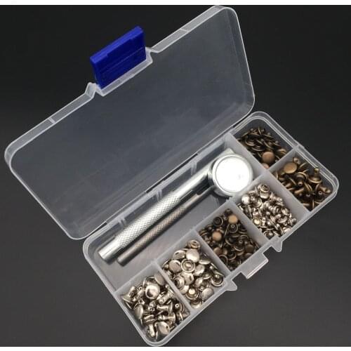 120 Set Leather Repairing Rivets Craft Snaps Fastener Button Press Studs Silver Bronze Rivets with Fixing Tools for DIY Craft