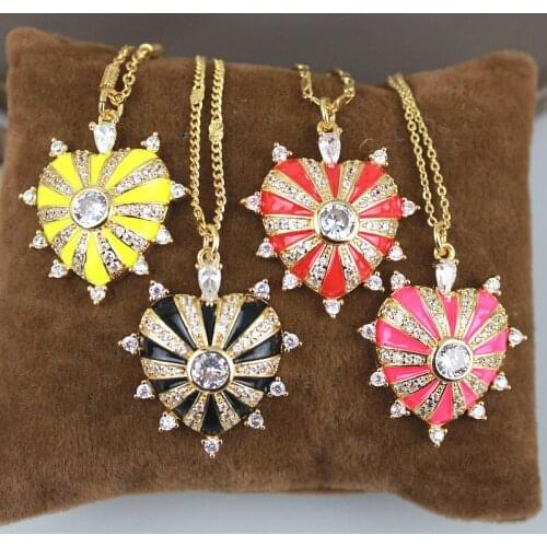 18inch 10pcs/lot New design cz/enamel necklace,colorful heart shape enamel component,popular plated chain necklace wholesale