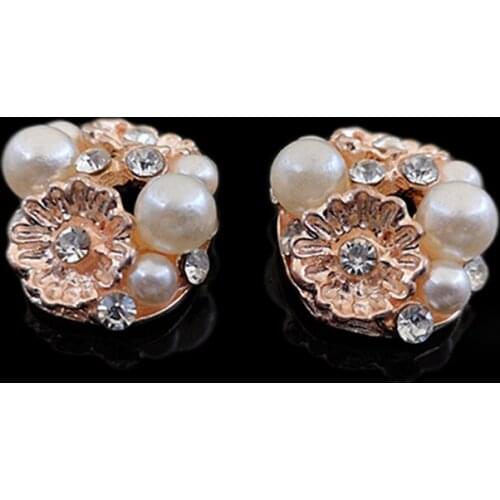 2017New 60Pcs Gold Flower Pearl Rhinestone Arc Button for DIY Hair Accessories or Wedding Decoration ZJ223