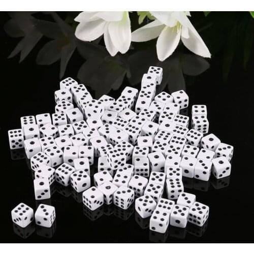 2021 Top 100pcs 8mm Plastic White Game Dice Six Sided Decider Birthday Parties Board Game