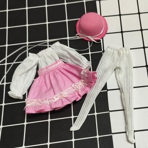 4pcs Handmade blyth Cute Skirt+Tshirt+socking+hat Doll Clothes for Blyth OB24,Licca,Barbies dress 1/6 Doll Clothes Accessories