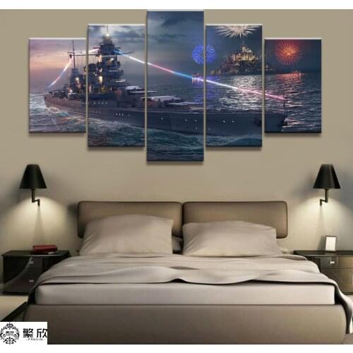 5 Piece Military War World of Warships Tank World Painting Game Poster Decorative Mural Wall Decor Canvas Painting Wholesale