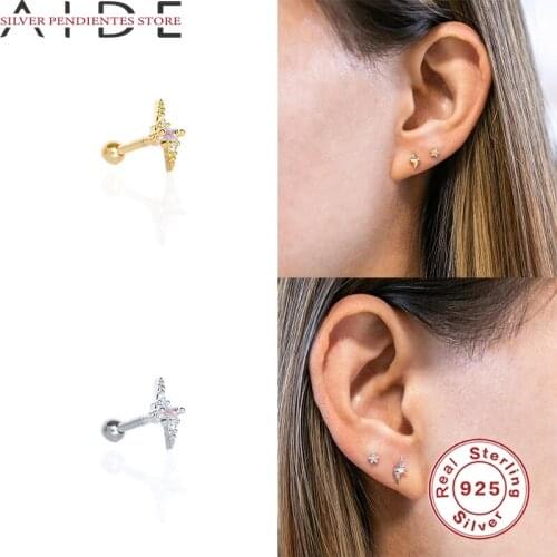 AIDE 1PCS Mini 925 Sterling Silver Diamond Stud Earrings Simple Lightning Thread Perforated All-match Gold Earrings Jewelry