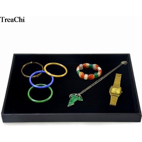 Big Sale Jewelry Display Case Black Velvet Bangle Bracelet Necklace Storage Box Watch Ring Chain Exhibition Organizer Flat Tray